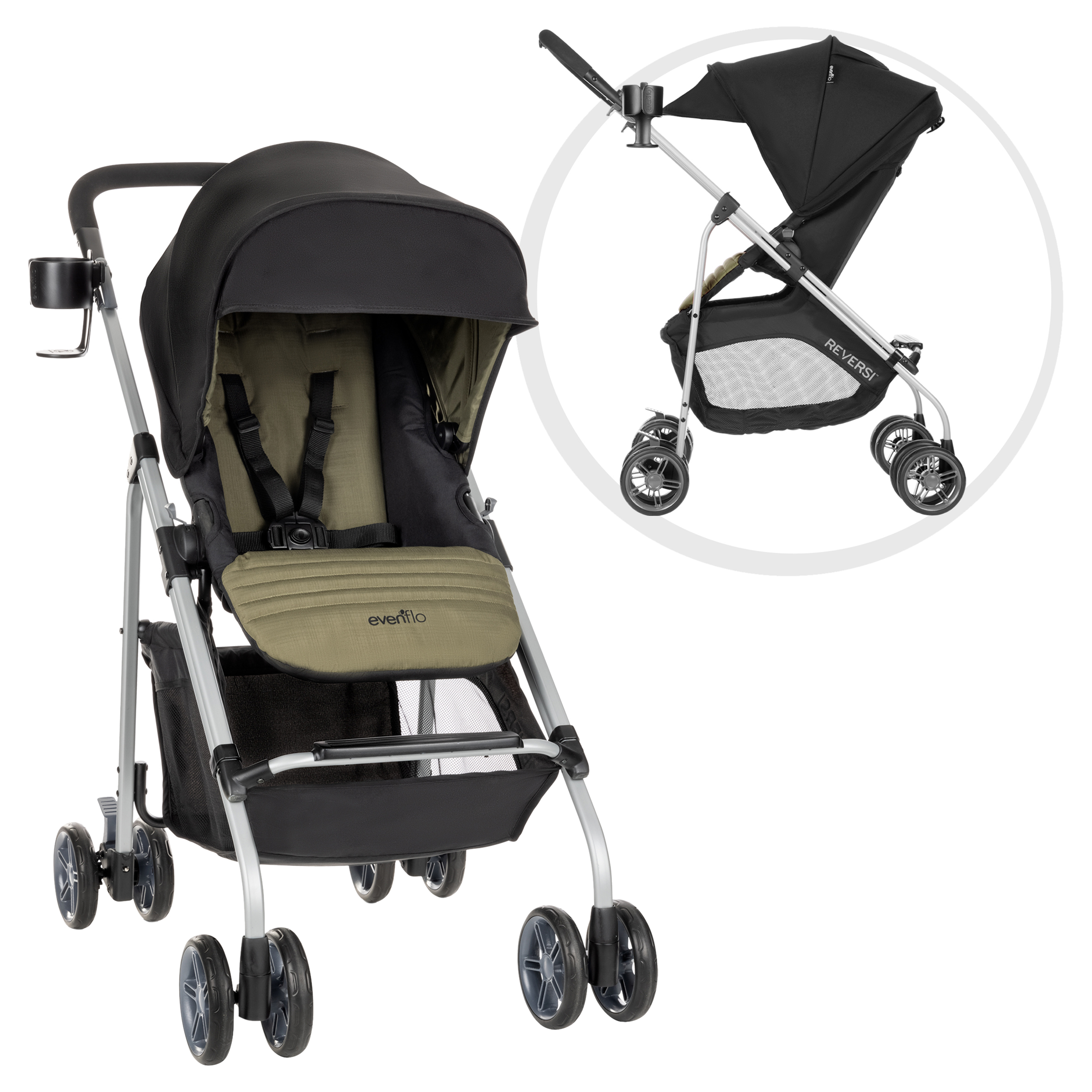 Evenflo Reversi Reversible Stroller, Lightweight, Green/Black photo 1