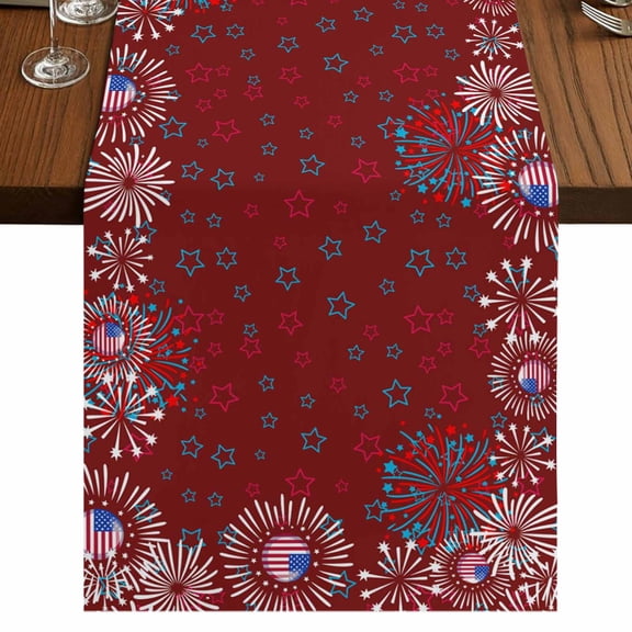 Table Runners 60 Inches Long Dress Scarves, Independence Day Farmhouse Kitchen Table Runner, Small Coffee Tablerunners, Red Fireworks Blue Stars Sparklers US Flag 13x60 Inch