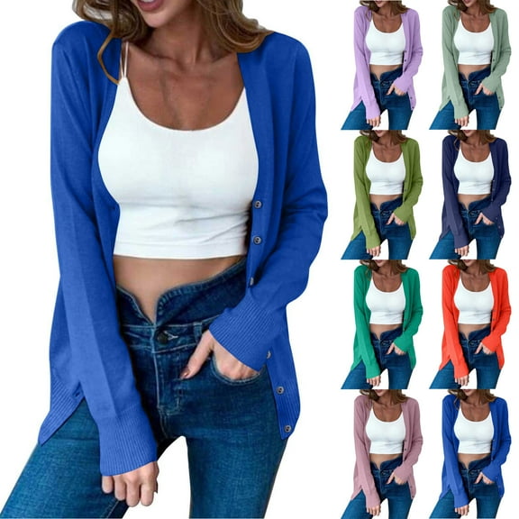 Ashirexll Cardigan Sweaters for Women, Winter Sweaters for Women, Womens Solid Color V-Neck Long Sleeve Knit Cardigan Sweater