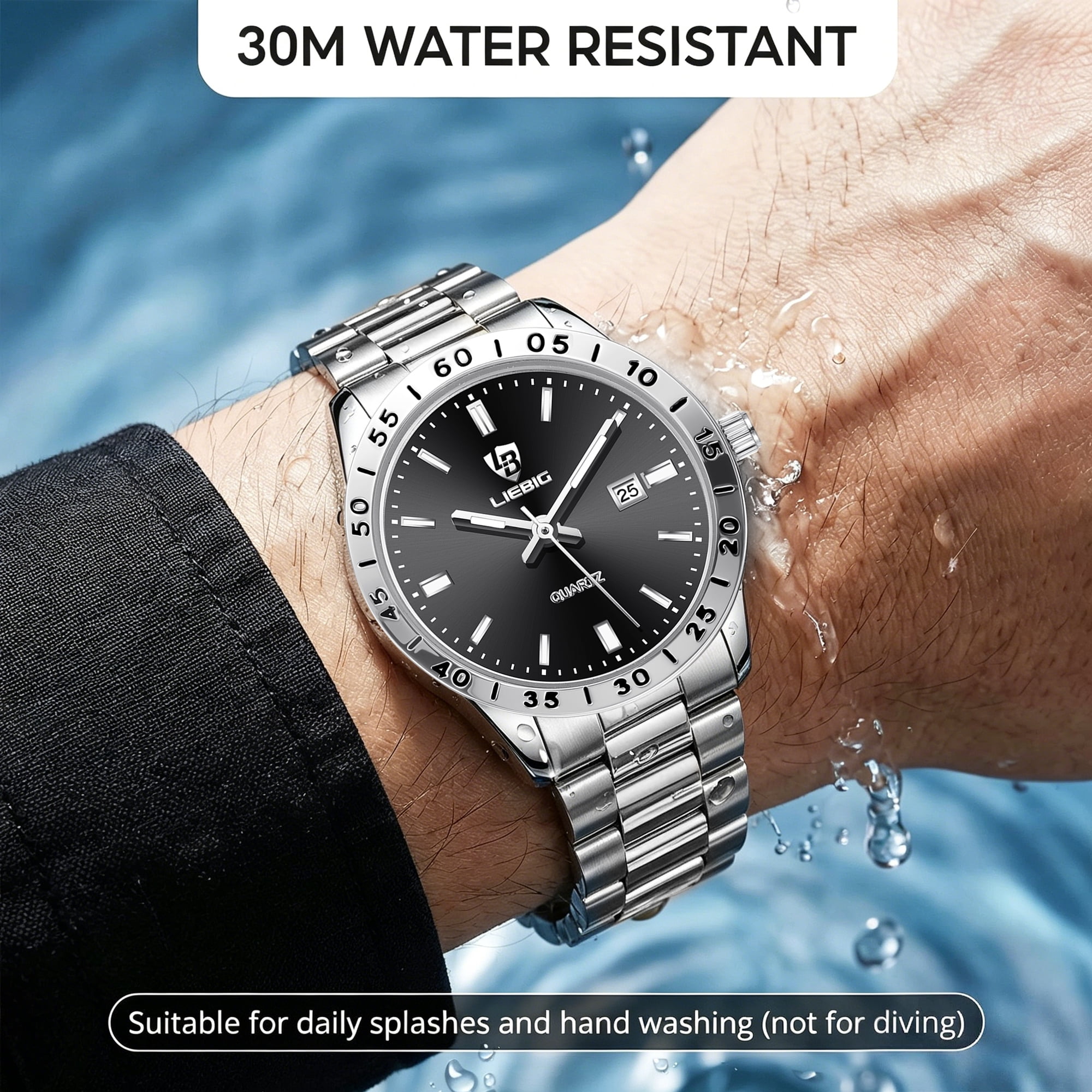 SKMEI Mens Watches Waterproof Analog Quartz Watch for Men with Date Luminous Fashion Stainless Steel Wristwatch