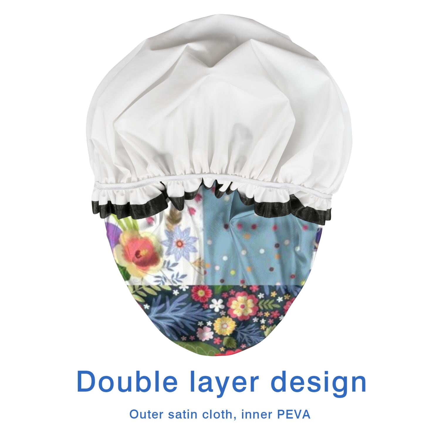 Shower Caps,Pioneer Flower Floral Print Pattern Waterproof Shower Cap for Women 4 Pieces,Double Reusable Hair Cover for Shower PEVA Elastic Stretch Hem