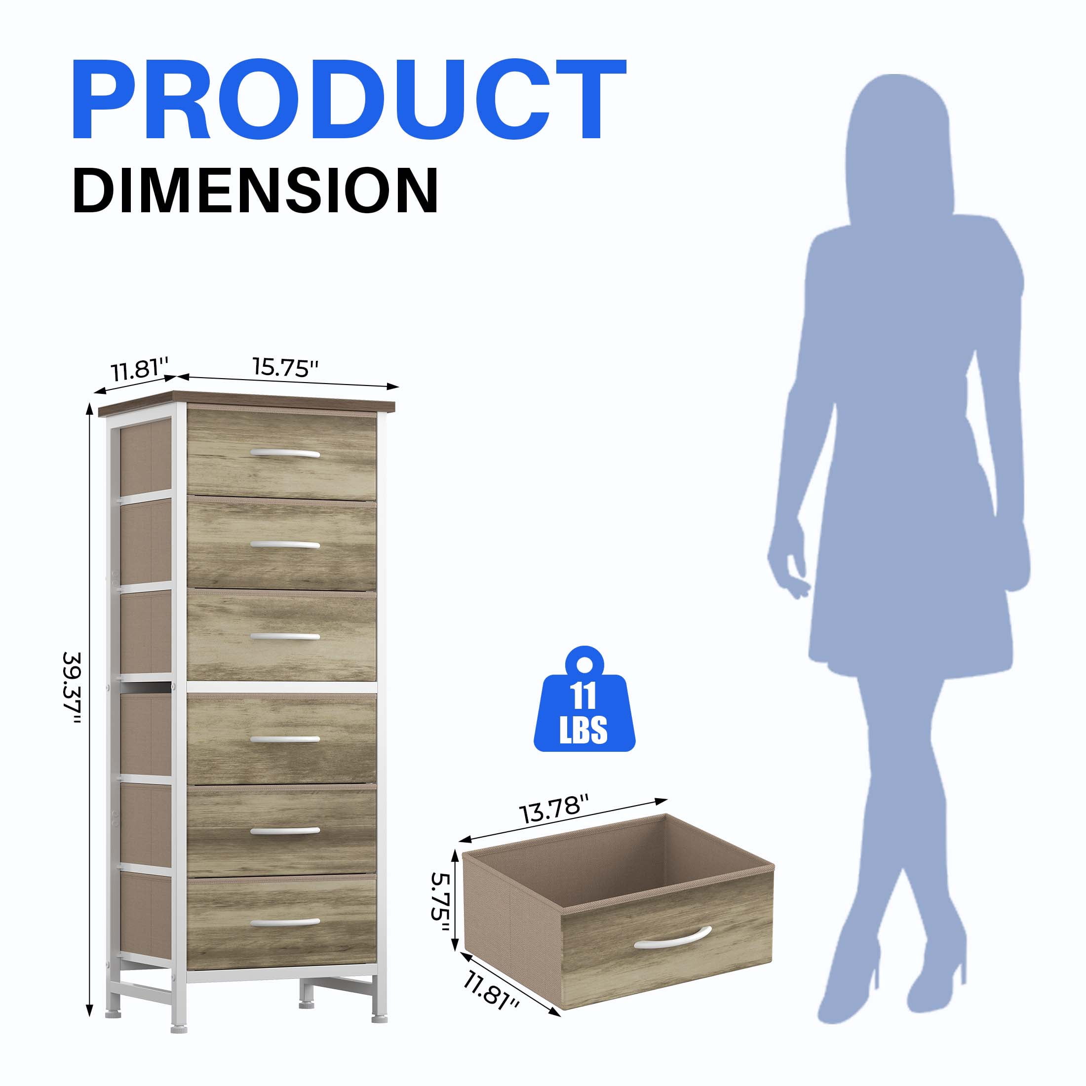 EDX 6 Drawer Fabric Dresser for Bedroom , Storage Organizer, Wide Chest of Drawers for Closet, Clothes,TV Stand, Oak