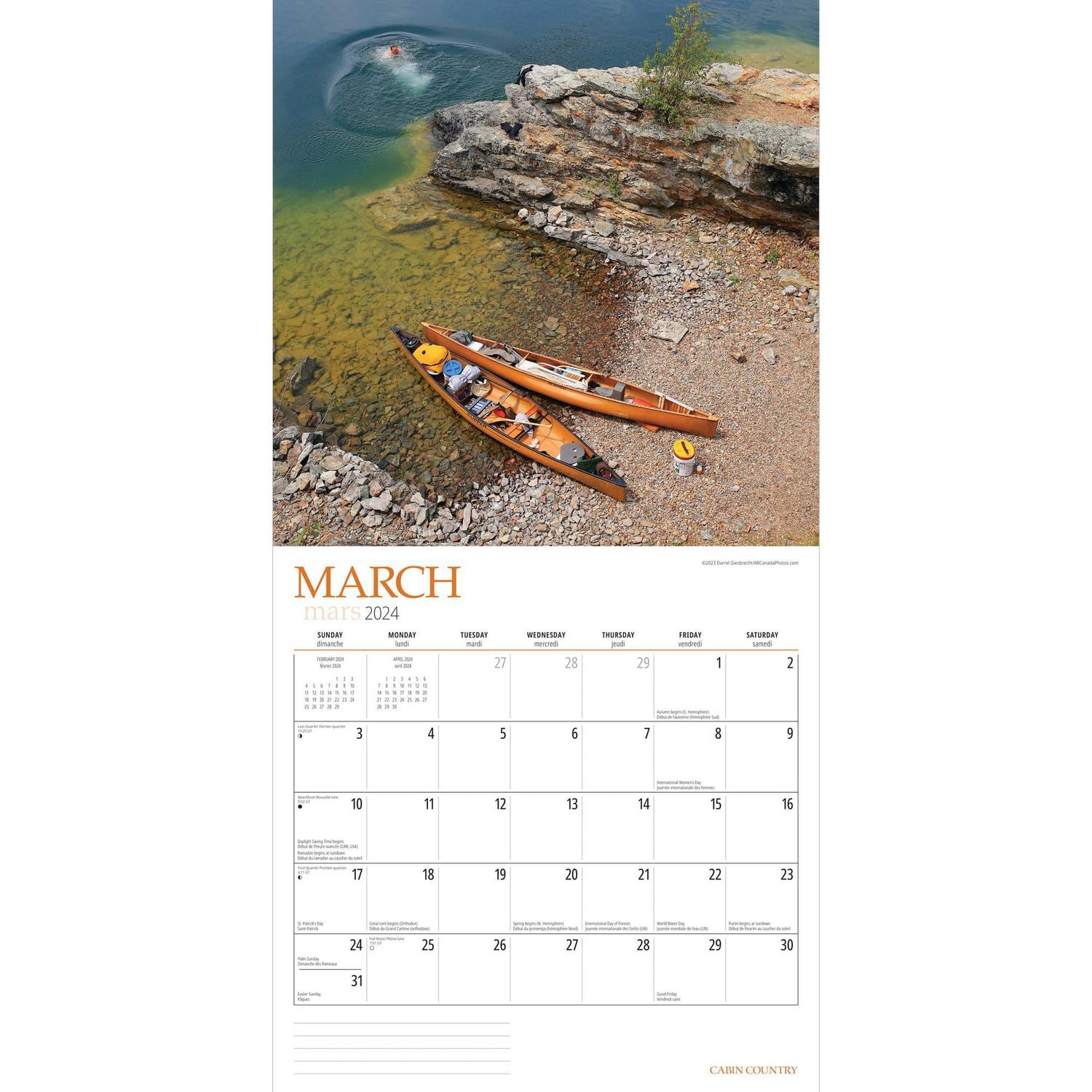 Wyman Publishing Le Pays des Châlets (Cabin Country) 2024 30.48x60.96 CM Mur Carré Calendrier, 9781525611766