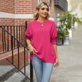 thumbnail image 4 of Wyzesi Chemise Coupe Décontractée pour Femmes Chandail Ample Grande Taille Uni à Col Rond Manches 3/4 Costumes de Noël pour Femme, 4 of 5