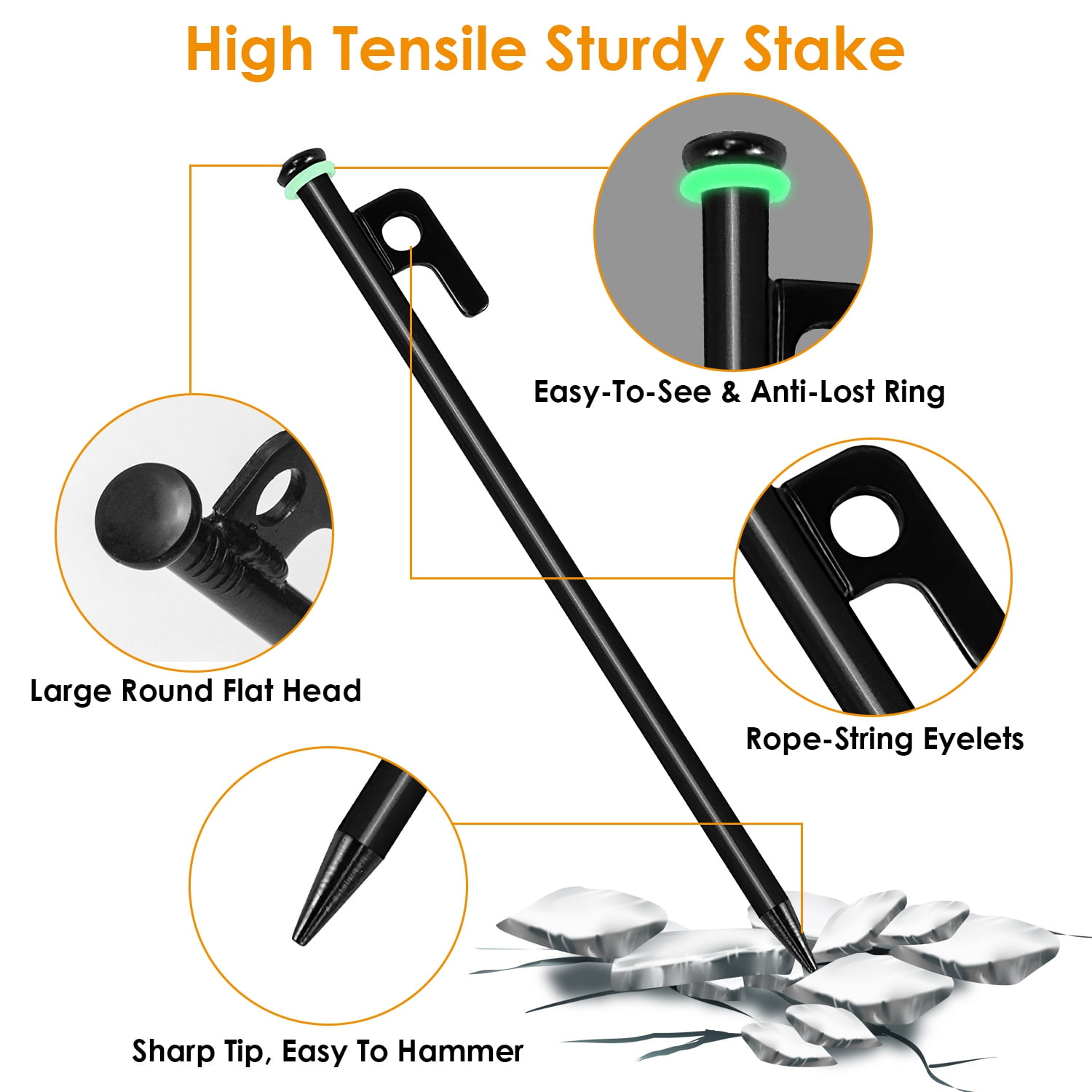 9.8ft Camping Tent Kit Camping Accessories Kit w/ Tent Pegs Reflective Rope for Backpacking