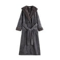 thumbnail image 4 of TEAJOPSUU Unisex Solid Velvet Robes Heavyweight Shawl Collar Long Bathrobe with Pocket Sherpa Shaggy Spa Robe for Women Men Dark Gray B, 4 of 5