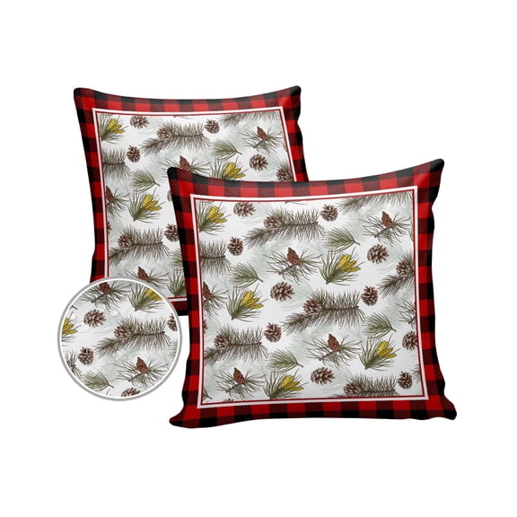 Pack of 2 Outdoor Pillow Covers, Christmas Pine Tree Buffalo Plaid Waterproof Square Throw Pillowcase Cushion Decorative Pillow Covers for Couch Patio Tent, 16x16 in