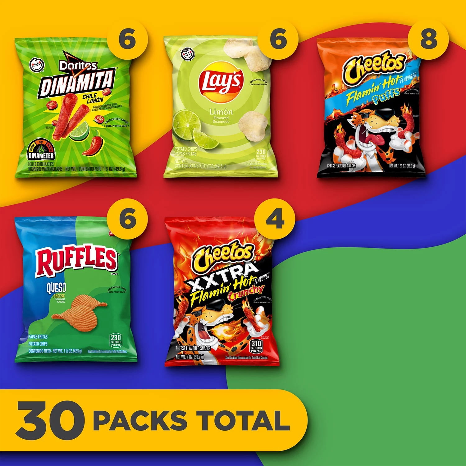 Frito-Lay Fiesta Favorites Mix, Variety Pack Chips & Snacks, 30 Count