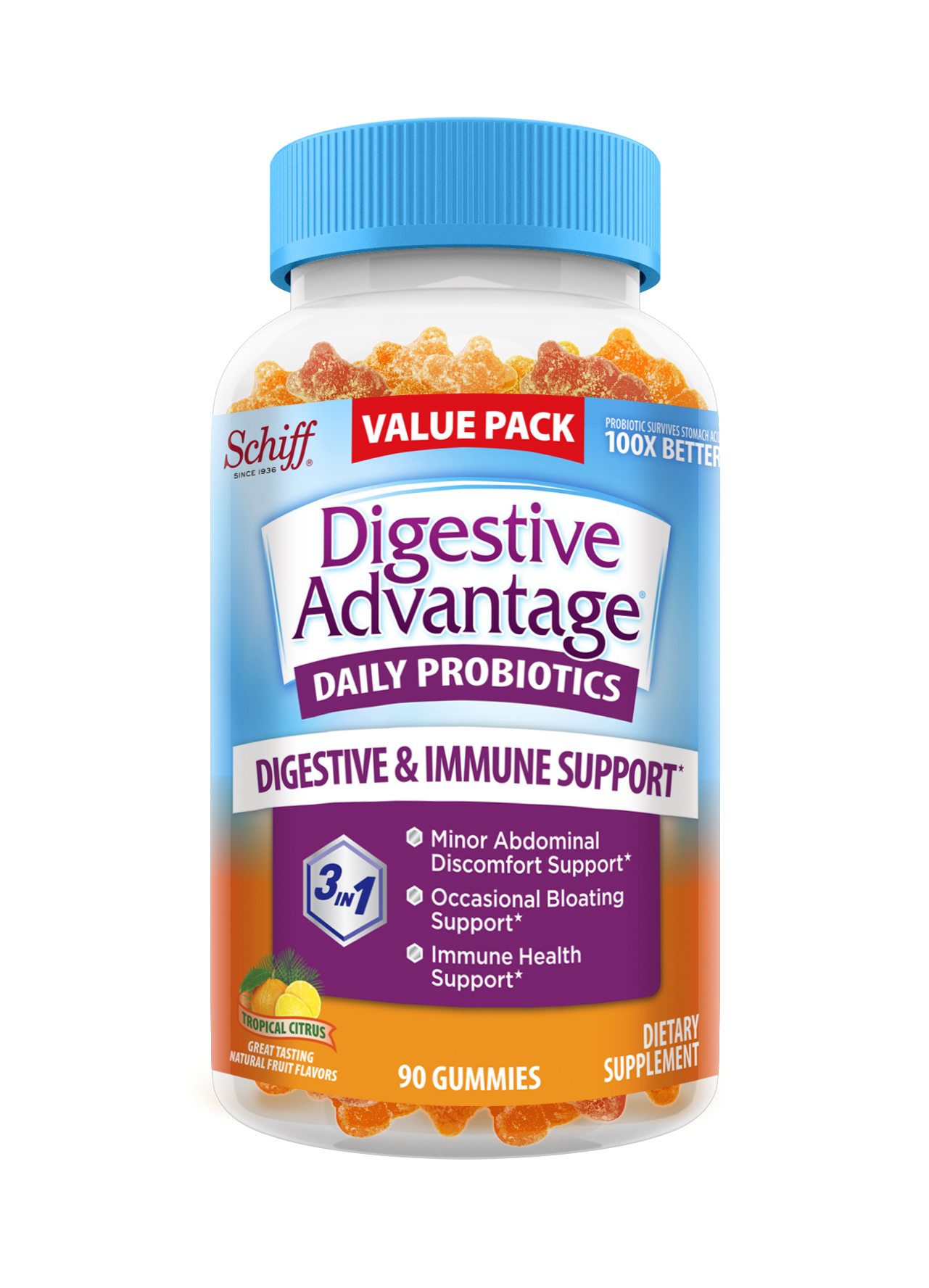 Digestive Advantage Tropical Citrus Blend Daily Probiotic Gummies (90