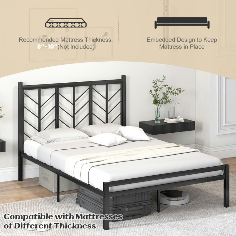 Barara King Bed Frames, Platform Bed Frame, Full Size Platform Bed with Headboard and Metal Frame-Full Size