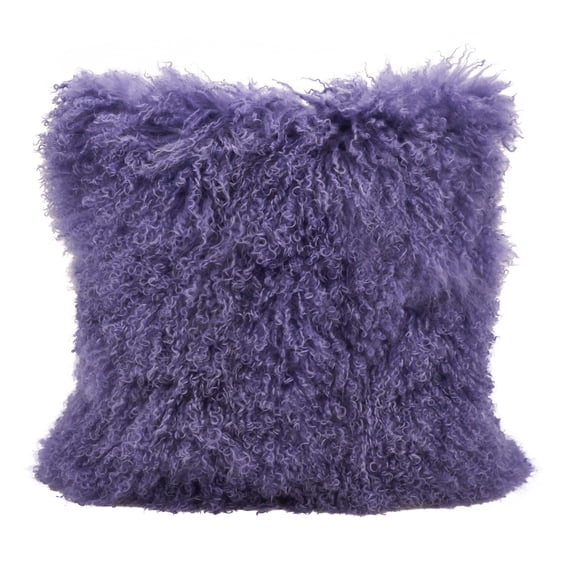 Fennco Styles Genuine Mongolian Lamb Fur Down Filled Decorative Throw Pillow, Many Colors (16-inch Square, Ultra Violet)