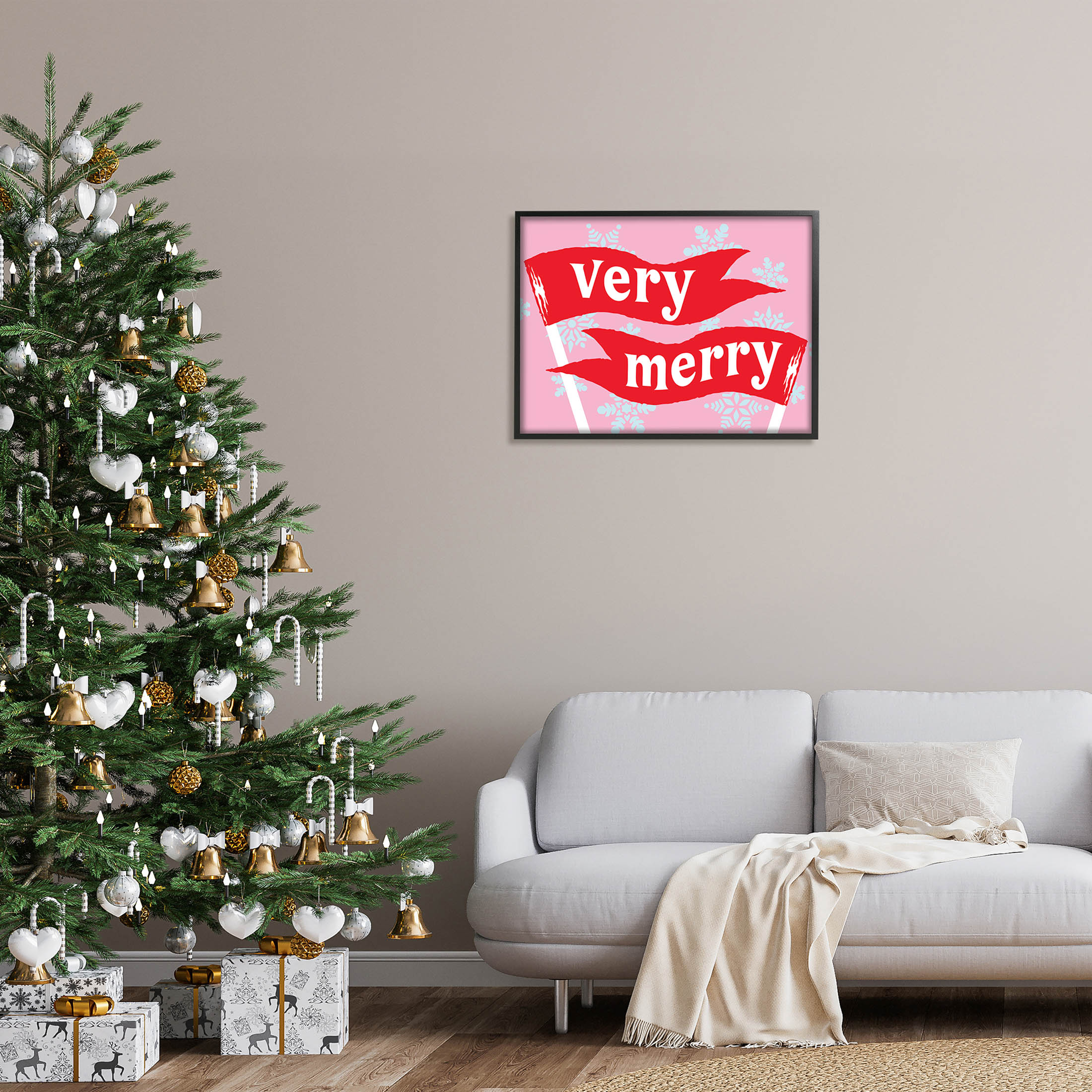 Very Merry Bold Holiday Flags Holiday Graphic Art Black Framed Art Print Wall Art