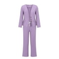 thumbnail image 4 of Breezora Women's Elegant Wide Leg Pants Suit Set 2 Piece Business Office Wear Plain Trousers with Blazer Formal Outfit S Size Light Violet, 4 of 5
