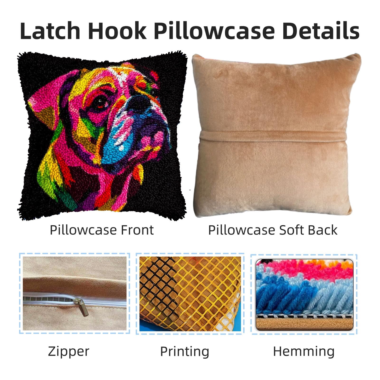 Boxer Dog DIY Latch Hook Pillow Kits for Adults Printed Pillowcase Crochet Yarns Hooking Handmade Pillow Cover Cushion for Home Sofa Decoration 17x17inch