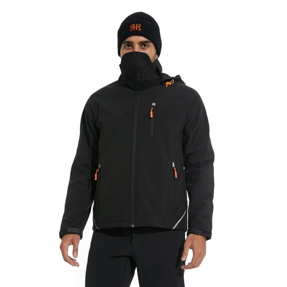Men's Winter Jacket Softshell Fleece Lined 5 Pockets Reflective - Black
