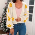 thumbnail image 2 of CharmCyan Women’s Long Sleeve Fluffy Knit Cardigan with Floral Pattern Open Front Soft Lightweight Sweater for Casual Wear Beige L, 2 of 2