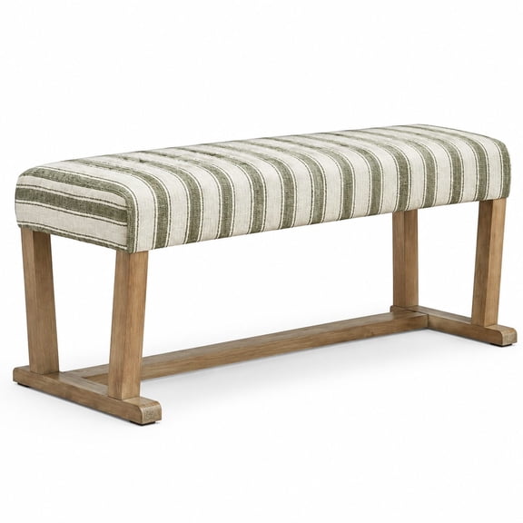 41.3'' Stripe Fabric Upholstered Bench with Cushion and Rubberwood Legs for Entryway, Bedroom, Living Room, Dining, End of Bed, Window Area - Green