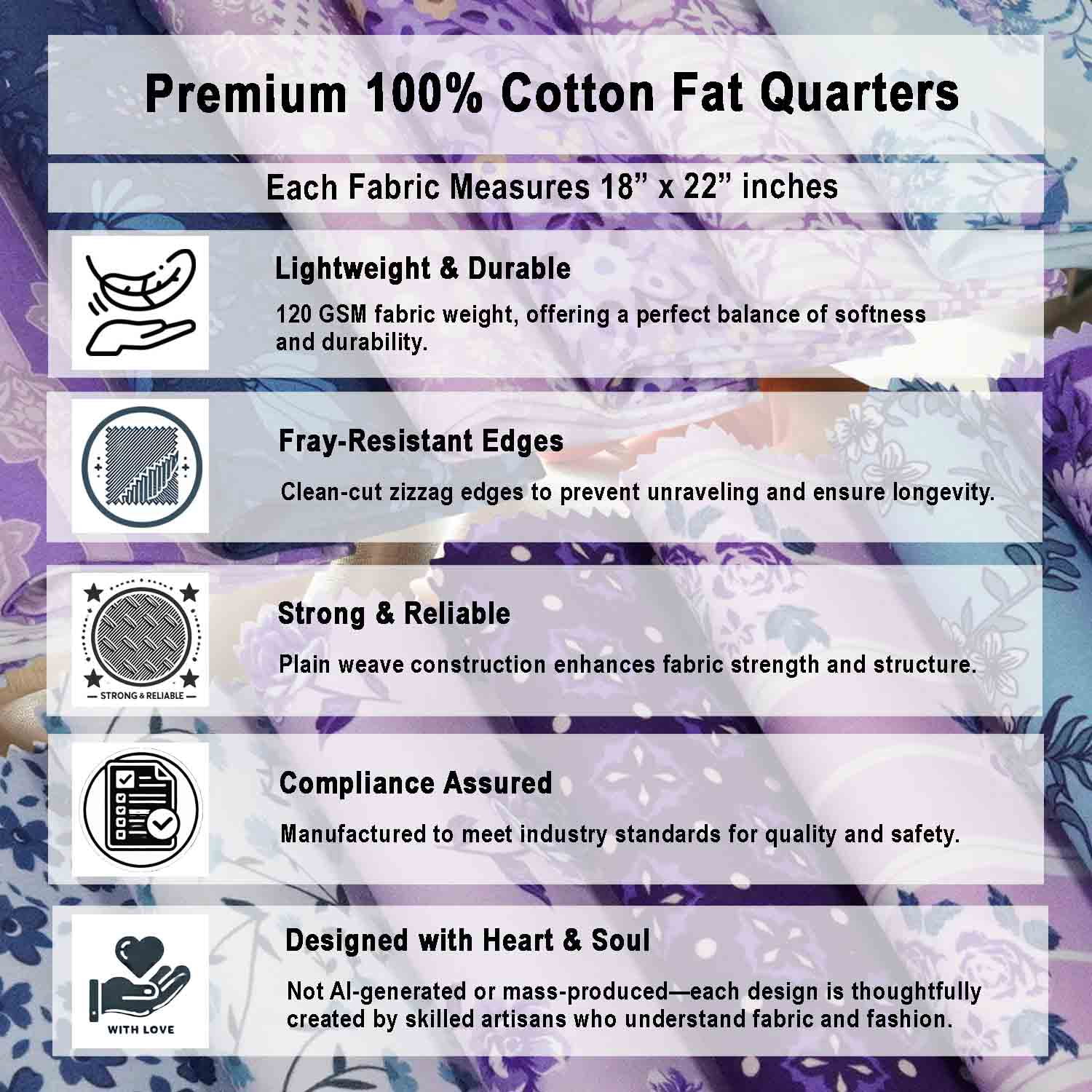 9Pcs Cotton Fabric Bundles 18 x 22 Inch, Fat Quarters Fabric Pre-Cut Quilt Squares, Quilting Patchwork Squares Sewing Fabrics for DIY Handmade Crafting Home Dcor - Floral Fusion