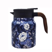 Vintage Floral Pattern Insulated Teapot With Built-In Infuser, 800Ml Stainless Steel Thermal Carafe With Lid For Hot Drinks, One-Handed Pressurized Water Dispensing, V-Shaped