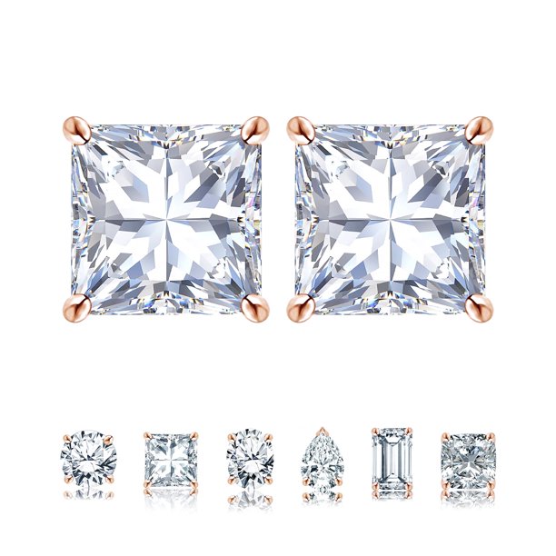 Pendientes Tipo Botón JeenMata Estilo Solitario Moissanita 1 Quilate Chapados En Oro Rosa de 18 K