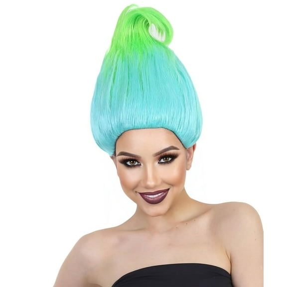 HPO Cosplay Party Wig, Bluish Green Straight Costume for Adult Unisex Teen, with Adjustable