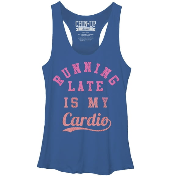 Women's CHIN UP Running Late is My Cardio  Racerback Tank Top Royal Blue Heather Medium