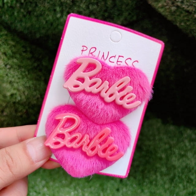 Horquilla para el pelo de conejo rosa con letras de diamantes de imitación Super Flash, 2 tarjetas, accesorios para el cabello con letras de Barbie