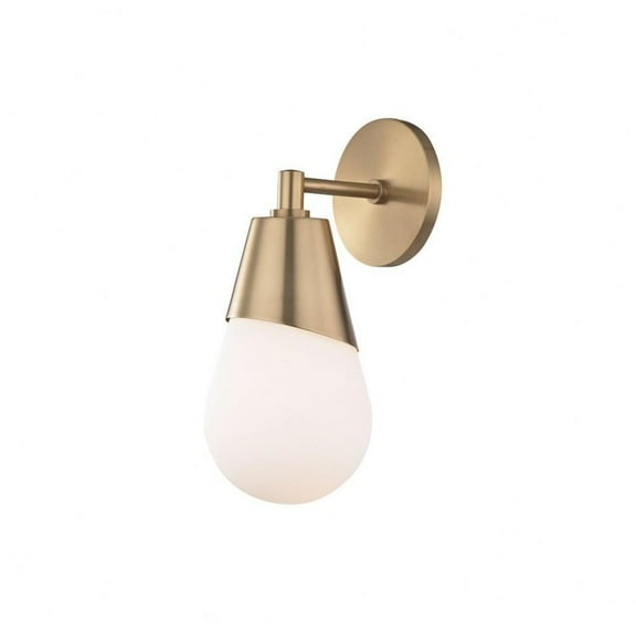 1 Light Contemporary Metal Orb Wall Sconce with White Glass-11.75 inches H By 5 inches W-Aged Brass Finish Bailey Street Home 735-Bel-2692827