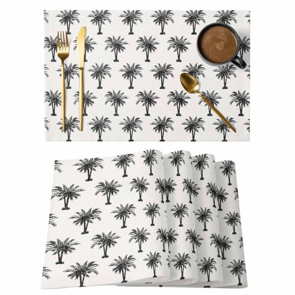 Palm Tree Placemats Set of 8, Farmhouse Summer Botanical Green Tropical Plants Placemats for Dining Table, Place Mats for Kitchen Tabletop, Waterproof Wipeable Dining Table Mats Set