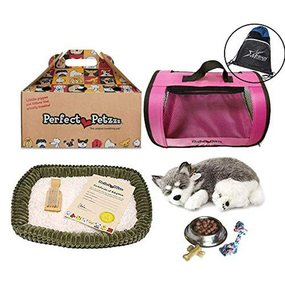 Perfect Petzzz Breathing Husky Dog, Pink Tote, Dog Food, Treats, Chew