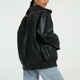 thumbnail image 3 of Dpytoraw Women's Autumn/Winter Solid Color Style PU Leather Jacket Coat, 3 of 5