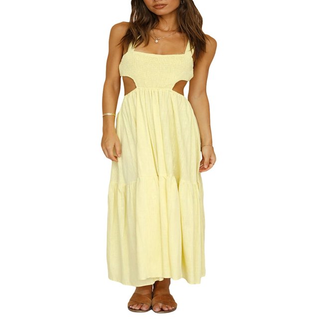 Robe Débardeur d'Été pour Femmes Sans Manches Col Carré Dos Croisé Longue Robe