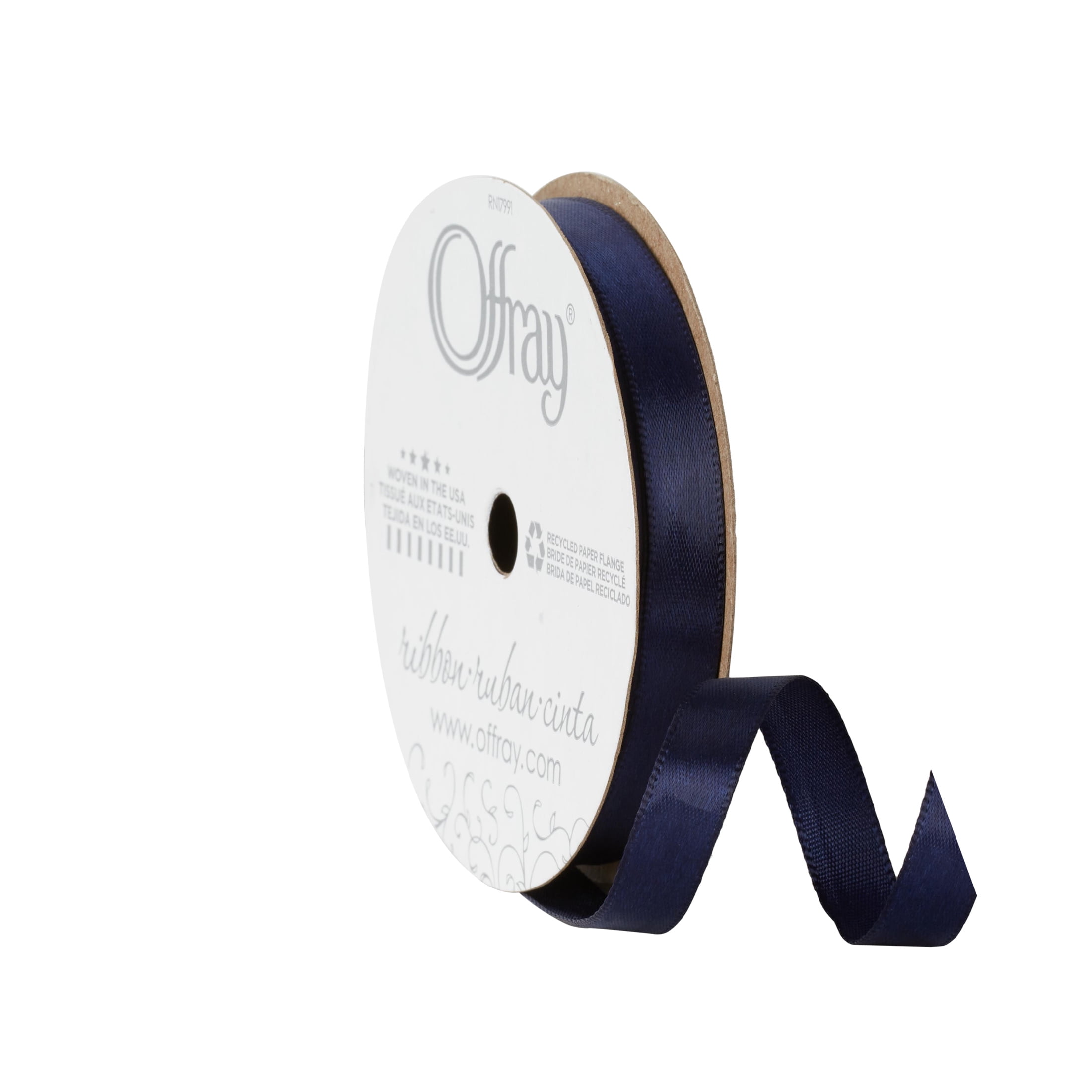 (3 pack) Offray Ribbon, Single Face Satin Ribbon, Navy, 3/8" x 18 feet, Polyester Ribbon, 1 Each