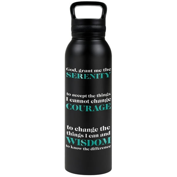 Serenity Prayer Courage Wisdom 24 oz Insulated Canteen Water Bottle, Leak Resistant, Vacuum Insulated Stainless Steel with Loop Cap