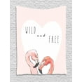 thumbnail image 1 of Wild and Free Tapestry, Romantic Pink Flamingos with a Heart and a Calligraphy Words, Wall Hanging for Bedroom Living Room Dorm Decor, 60W X 80L Inches, Pale Pink Coral, by Ambesonne, 1 of 2