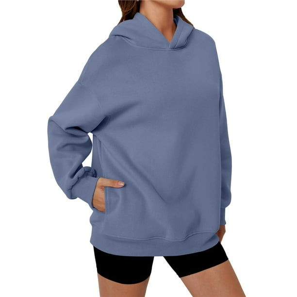 Sudaderas con Capucha de Gran Tamaño para Mujer, Sudaderas Cómodas, Conjuntos de Moda de Otoño, Blusas Casuales, Ropa de . Azul Agua M
