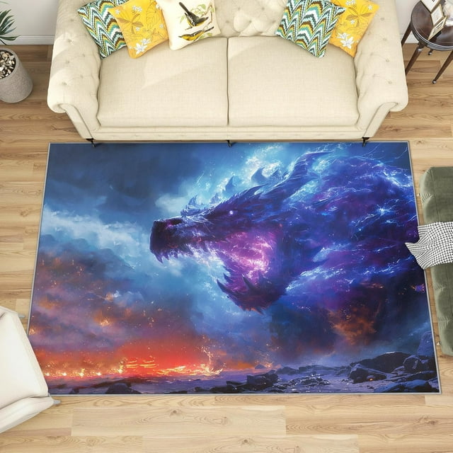 4x6 Rug, Dragon Rug Washable Non Slip Soft for Living Room Bedroom, Kids Boys Teen Gamer Area Rug, Fantasy Animal Carpet, Dragon Home Decor & Gifts