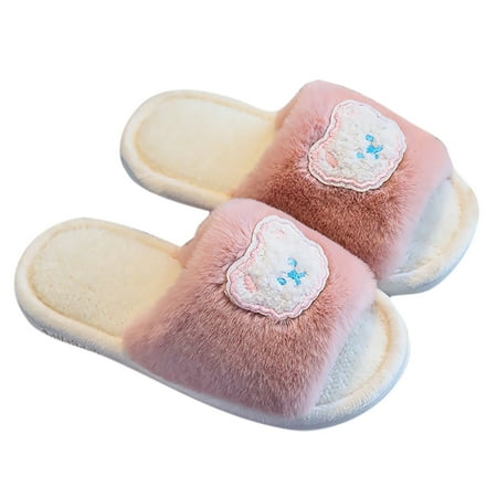 

Yammkia Boys Girls Fuzzy House Slippers Open Toe Home Slides for Kids Indoor Outdoor Warm Shoes for 5.5-6 Years Coffee