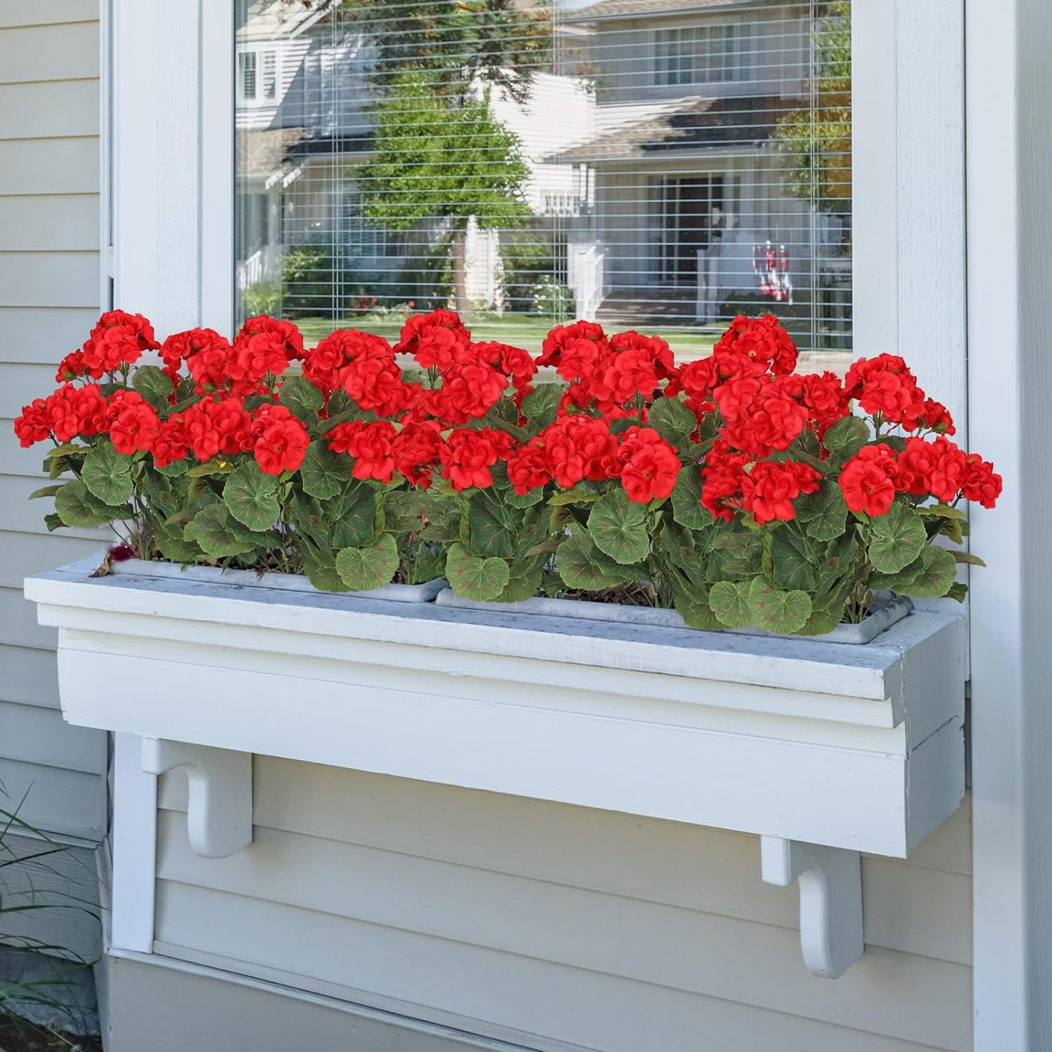 12 Pcs Artificial Red Geranium Silk Flowers Outdoor Plant Bush Faux Flowers Geraniums for Home Indoor Outside Garden Patio Vase Grave Cemetery Table Centerpieces Decor