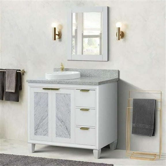 Bellaterra Home 43 in. Single Round Sink Vanity with Granite Top, White & Gray - Left Door & Sink