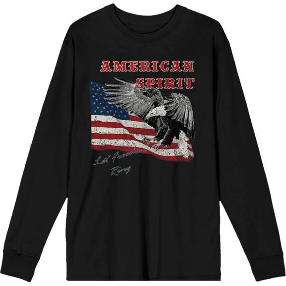 Americana Let Freedom Ring Black Adult Crew Neck Long Sleeve Tee-Medium