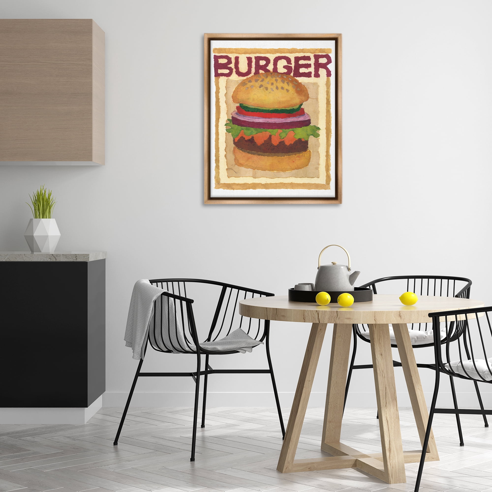 Stupell Industries Watercolor Style Burger Food & Beverage Painting Brown Floater Framed Art Print Wall Art, 25 x 31