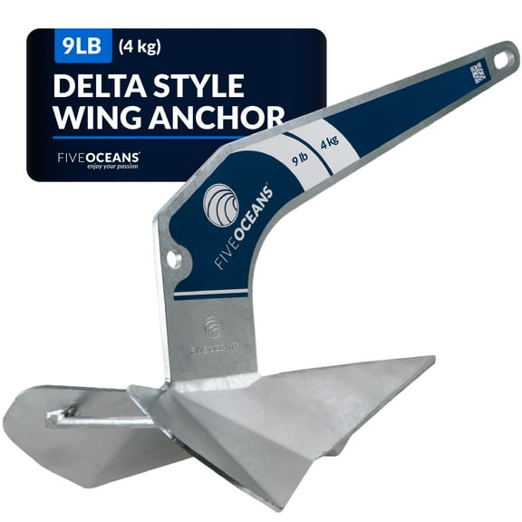 Five Oceans Delta Style Wing Boat Anchor, 9 Lb / 4 Kg Galvanized Steel Boat Anchors, Premium Series, for Pontoon, Fishing Boats, Bass Boats, Sport Boats, Sport yachts, Sailboats - FO4213