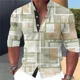 thumbnail image 1 of Camisa de manga larga con cuello alto y botones para hombre , camisa con estampado de hojas verdes, informal, suave y cómoda, para hombre, talla grande, 1 of 6