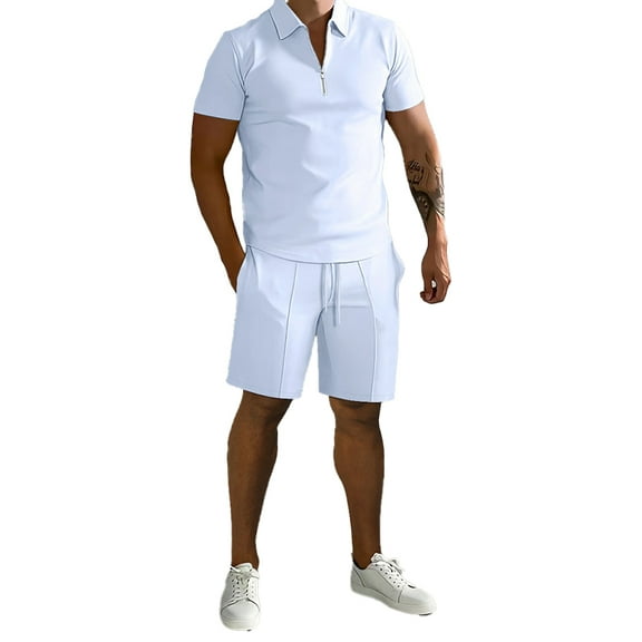 Flmei Men's Short Sleeve Tee Shirts and Shorts Set 2 Piece Outfits Summer Tracksuit Short Sleeve T-Shirts Shorts Casual Sport Set S-3XL