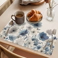 thumbnail image 3 of Blue Flowers Placemats Set of 1, Country Watercolor Blue Grey Floral Linen Texture Non-Slip Place Mats Washable Table Mats for Kitchen Dining Table Decorations Indoor/Outdoor, 3 of 9
