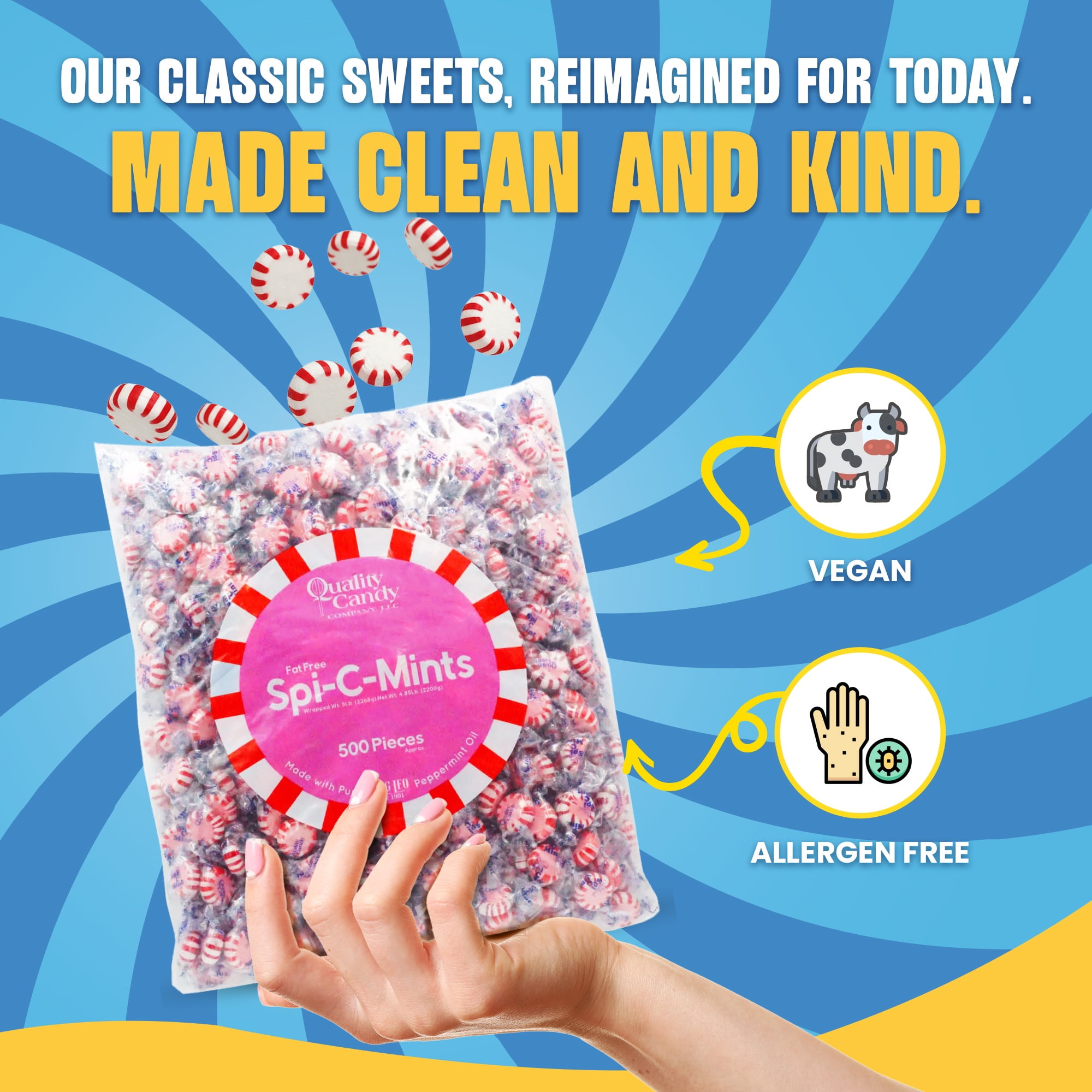 Quality Candy Company Spi-C-Mints – Classic Cinnamon & Peppermint Blend Hard Candy – Individually Wrapped for Restaurants, Offices & Everyday Enjoyment, 5 LB Bulk Bag