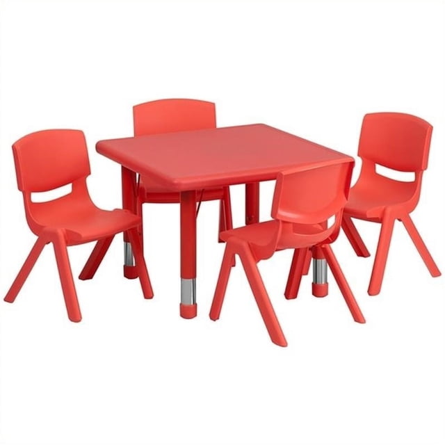 Bowery Hill Ensemble de Table d'Activités Carré Réglable de 5 Pcs en Rouge