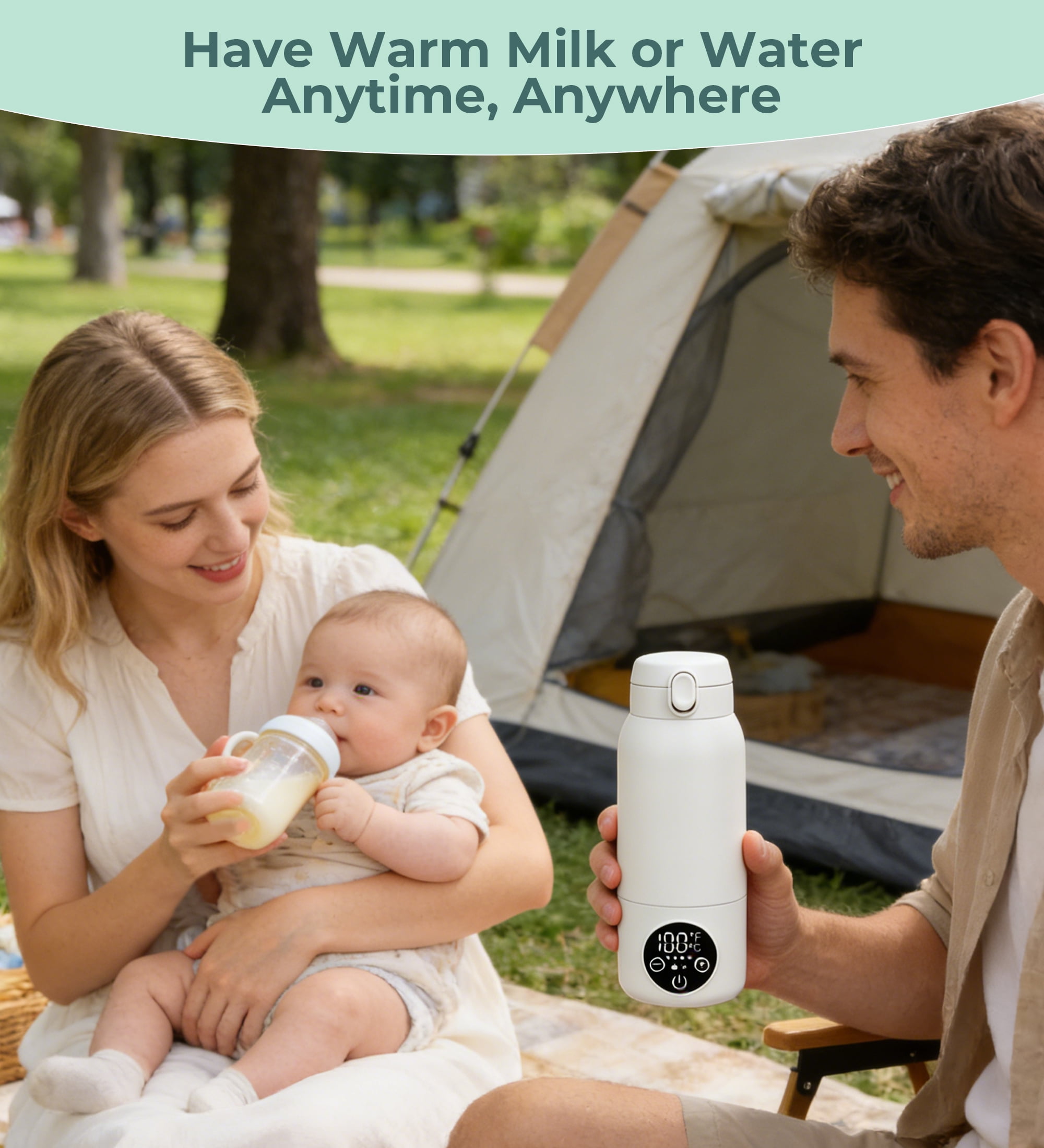 RUPOUN 17oz Large Capacity Cordless Portable Bottle Warmer - Baby Milk Warmer for Breast Milk, Formula & Water, Travel & Outdoor Use, White