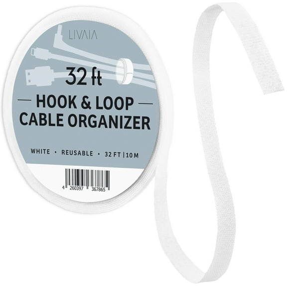 Hook and Loop Tape White: 32ft Self Adhesive Tape – For Office Organization, Home Organization, Home Office Supplies – Hook and Loop Tape Roll LIVAIA